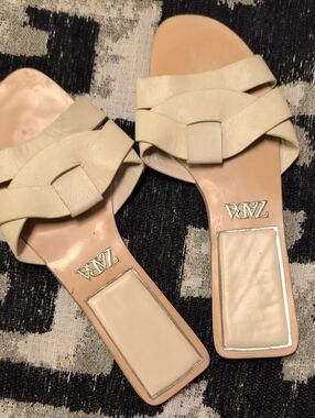 Zara Cream Braided Leather Slide Mules